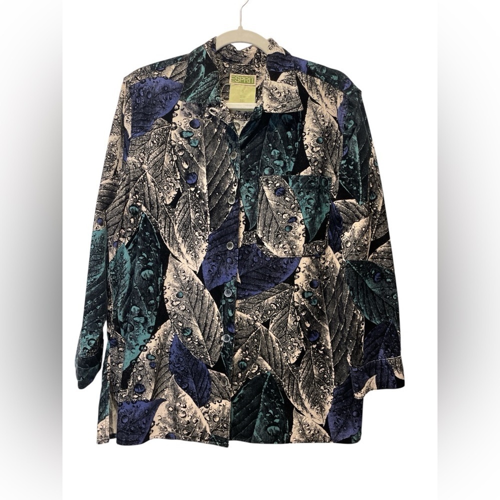 Vintage 90’s Esprit Corduroy Leaf Print Tunic Button Down Shirt size S